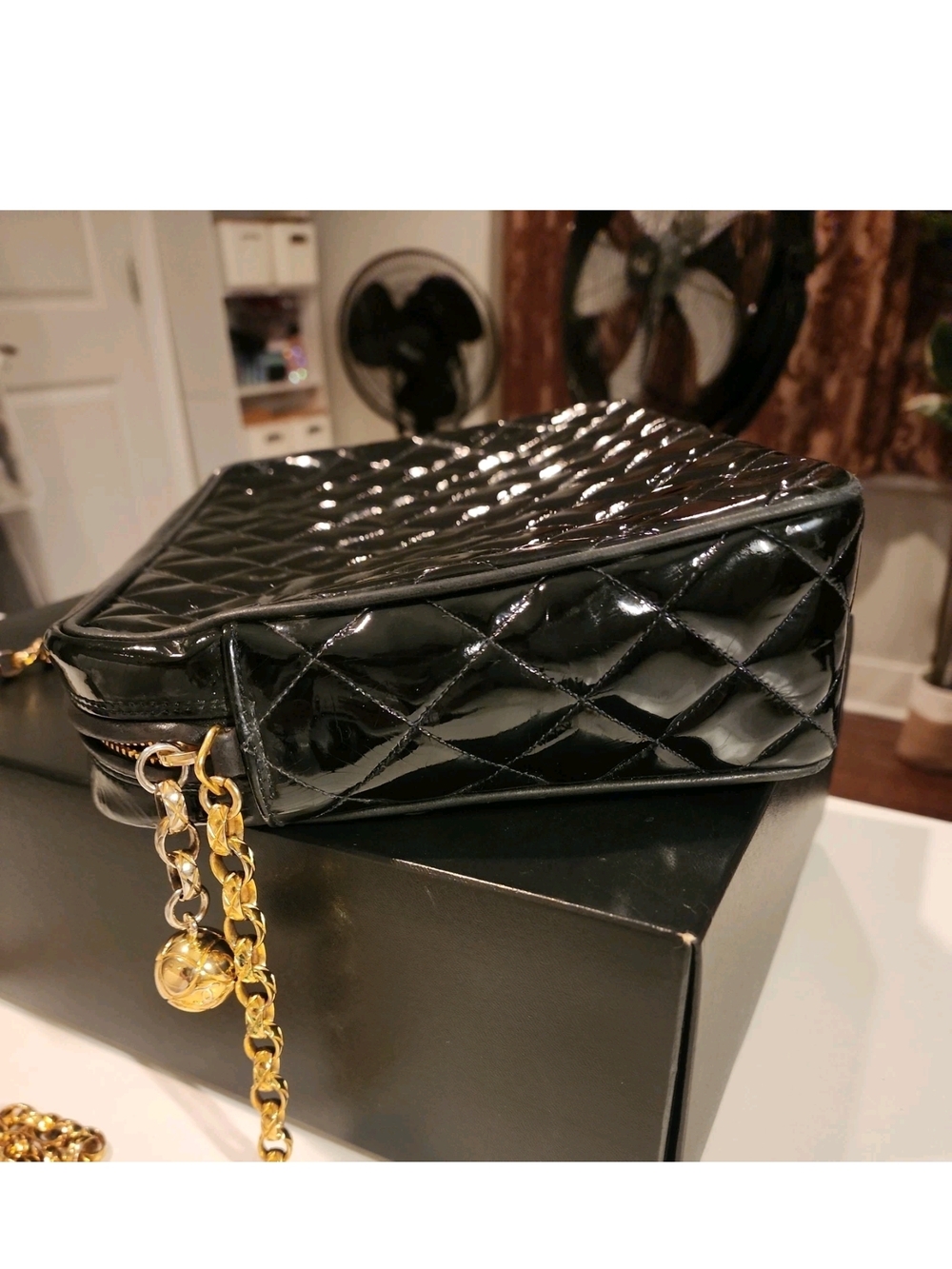 Authentic Vintage Chanel Black Quilted Patent Leather Bag - Picture 5 of 16
